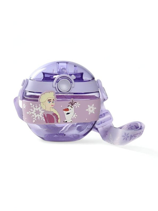 Purple - Disney Cartoon Donut Shape Sipper Water Bottle for Kids – 420ML BPA Free, Leakproof, Lightweight, Push Button, with Strap – Ideal for School Use NOV10477.
