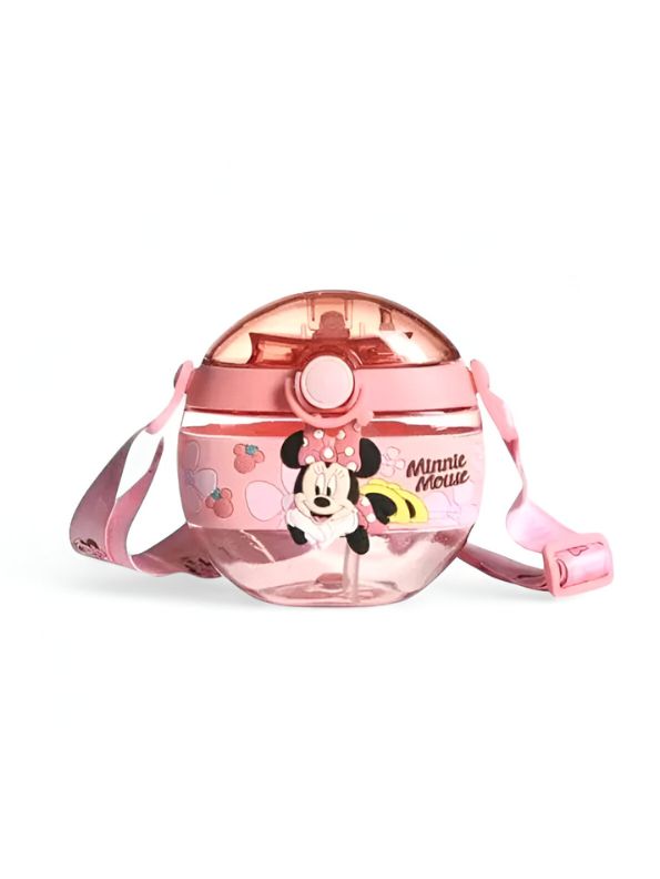 Disney Cartoon Donut Shape Sipper Water Bottle for Kids – 420ML BPA Free, Leakproof, Lightweight, Push Button, with Strap – Ideal for School Use NOV10477.