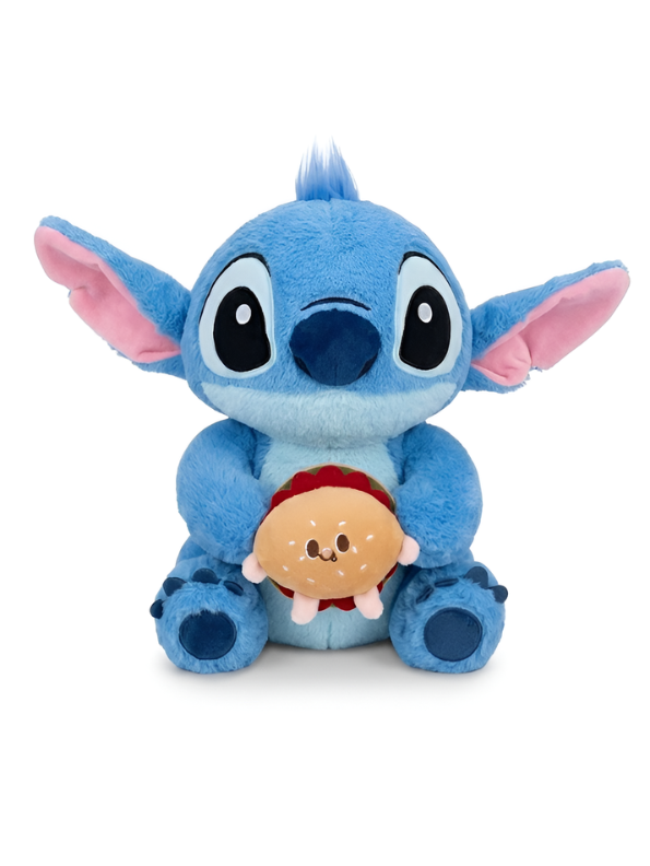Disney Stitch Soft Toy with Burger - 8 Inch | Cute Blue Alien Stuffed Animal Plush Toy for Kids.