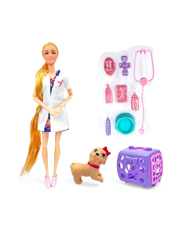 DocKit – Nurse Doll Playset with Stethoscope | Barbie Inspired Caring Hospital Doctor Toy with Puppy & Pet Carrier | Fun Role Play Gift LMI11752.