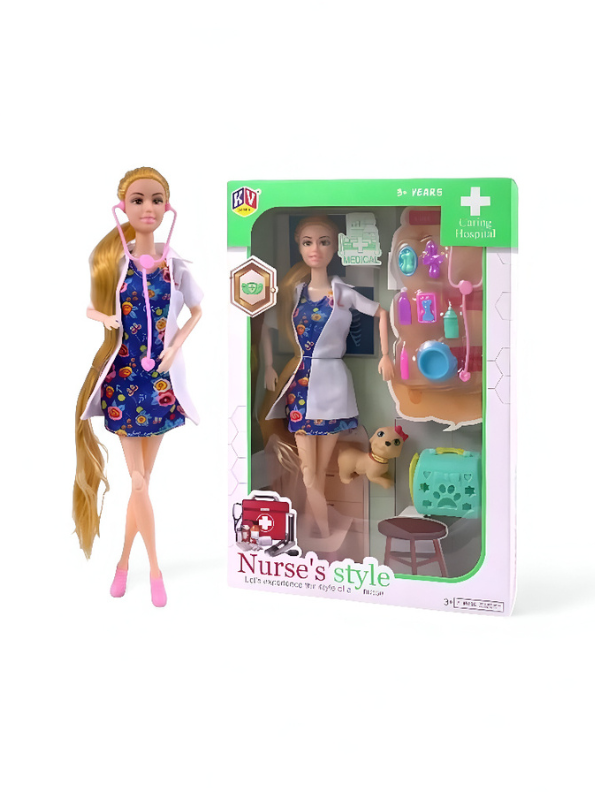 DocKit – Nurse Doll Playset with Stethoscope | Barbie Inspired Caring Hospital Doctor Toy with Puppy & Pet Carrier | Fun Role Play Gift LMI11752.