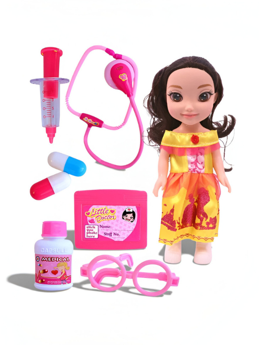 Doctor Doll Playset for Girls – Pretend Medical Kit with Stethoscope, Syringe & Accessories LMI11755.