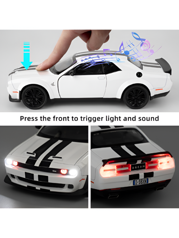 Dodge Challenger SRT Hellcat Diecast Model Car | White 1:22 Scale Diecast Car Collectible Model Car for Kids & Adults TV6761