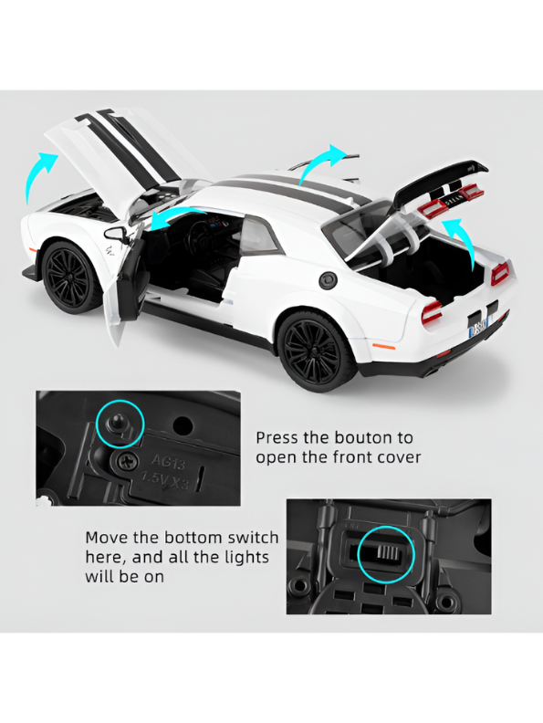 Dodge Challenger SRT Hellcat Diecast Model Car | White 1:22 Scale Diecast Car Collectible Model Car for Kids & Adults TV6761