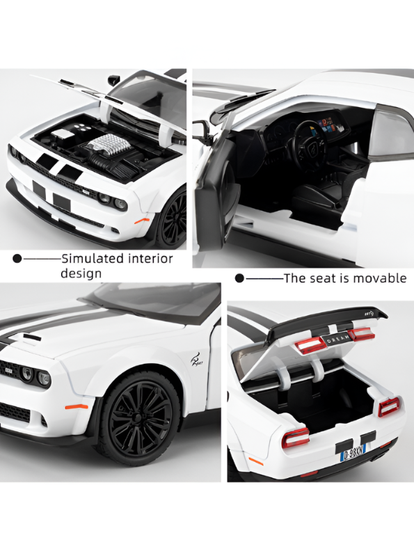 Dodge Challenger SRT Hellcat Diecast Model Car | White 1:22 Scale Diecast Car Collectible Model Car for Kids & Adults TV6761