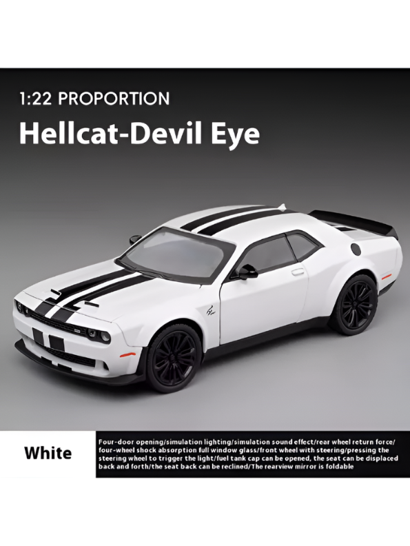 Dodge Challenger SRT Hellcat Diecast Model Car | White 1:22 Scale Diecast Car Collectible Model Car for Kids & Adults TV6761
