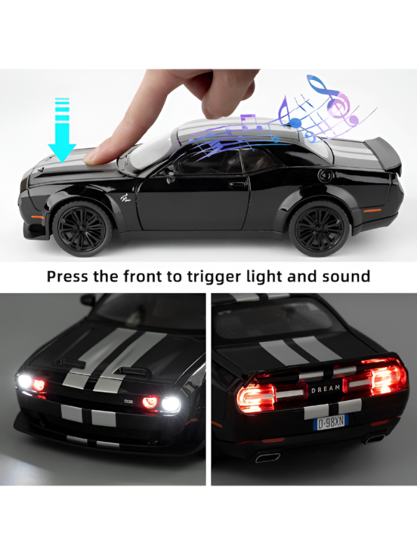 Dodge Challenger SRT Hellcat Diecast Model Car | Black 1:22 Scale Diecast Car Collectible Model Car for Kids & Adults TV6761