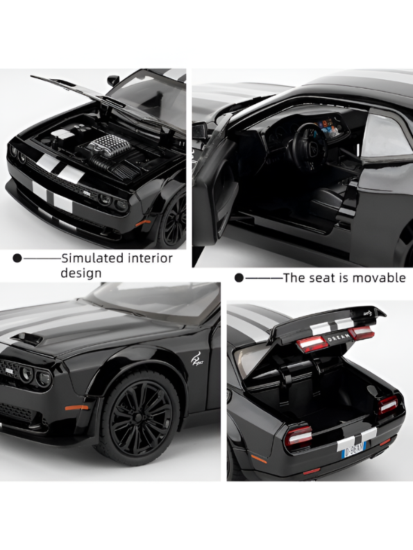 Dodge Challenger SRT Hellcat Diecast Model Car | Black 1:22 Scale Diecast Car Collectible Model Car for Kids & Adults TV6761