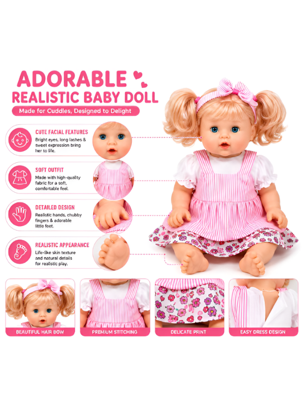 Doll Nursery Playset – Includes Realistic Baby Doll, Toy Stroller, Rocking Crib, Highchair, and Feeding Accessories (Pink) TV6070