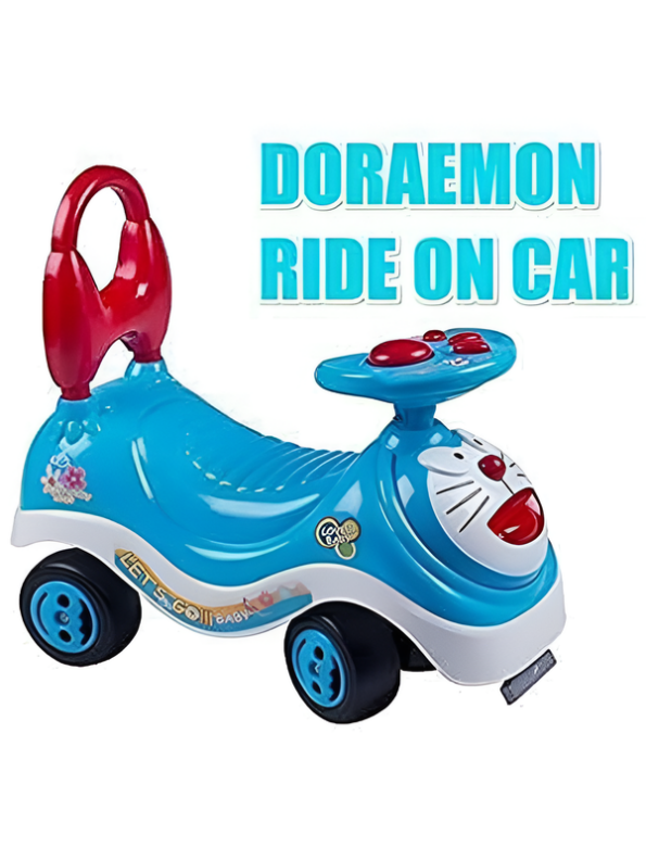 Doraemon Baby Ride-On Push Car with Musical Steering Wheel & Safety Back Support – Manual Foot-to-Floor Sliding Walker Toy LMI8580