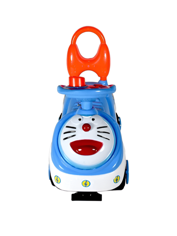 Doraemon Baby Ride-On Push Car with Musical Steering Wheel & Safety Back Support – Manual Foot-to-Floor Sliding Walker Toy LMI8580