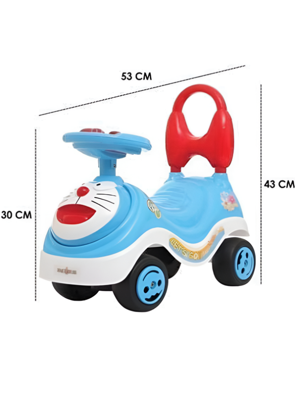 Doraemon Baby Ride-On Push Car with Musical Steering Wheel & Safety Back Support – Manual Foot-to-Floor Sliding Walker Toy LMI8580