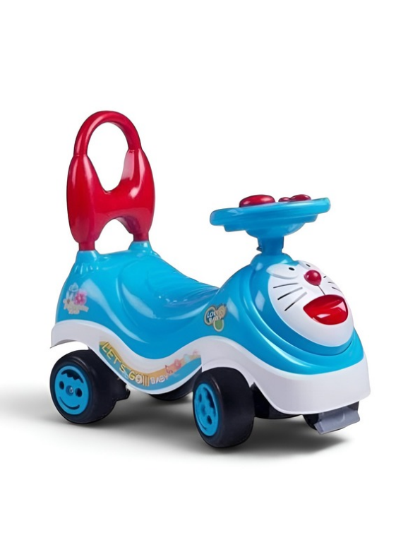 Doraemon Baby Ride-On Push Car with Musical Steering Wheel & Safety Back Support – Manual Foot-to-Floor Sliding Walker Toy LMI8580