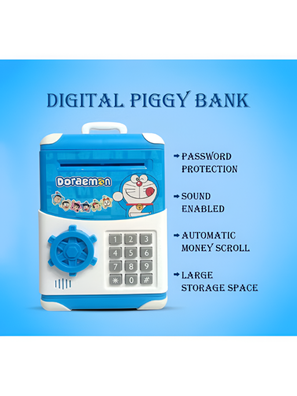 Doraemon Digital Piggy Bank with Password Lock, Auto Cash Scroll & Sound Effects | ATM Money Saving Box | Model LMI10365