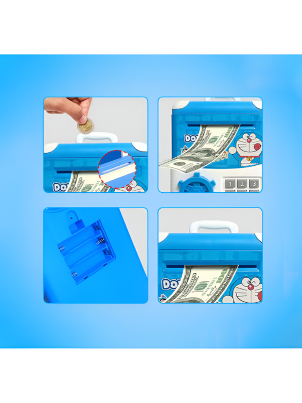 Doraemon Digital Piggy Bank with Password Lock, Auto Cash Scroll & Sound Effects | ATM Money Saving Box | Model LMI10365