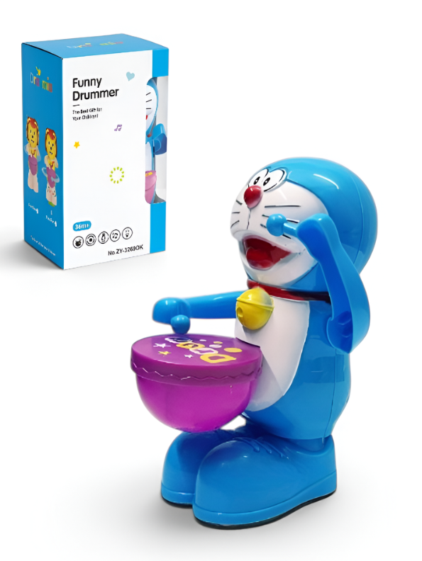 Doraemon Happy Drummer Toy with Automatic Drumming Action, 360-Degree Rotation, Dynamic Music and Light-Up Projection Base for Infants and Toddlers LMI9691