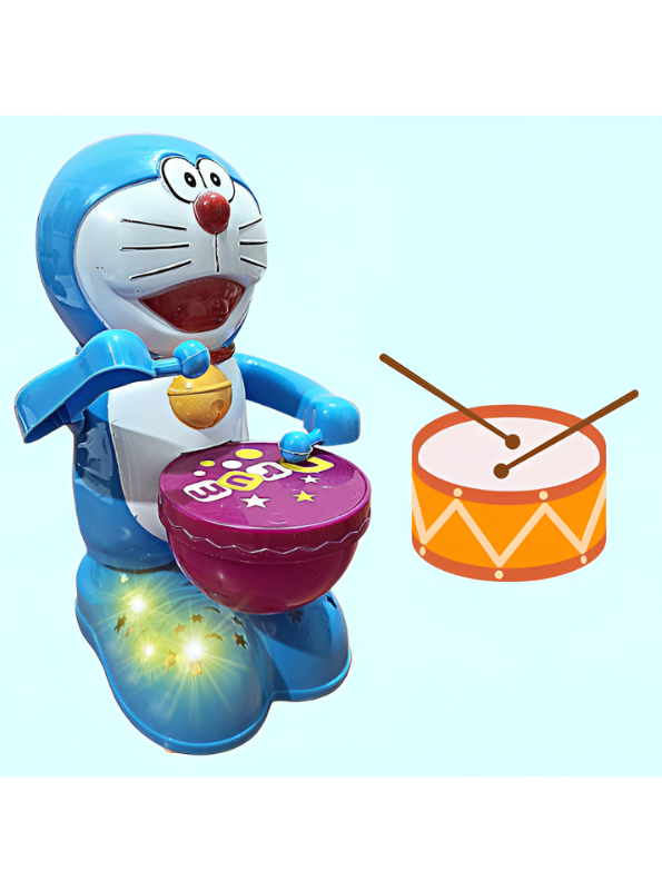 Doraemon Happy Drummer Toy with Automatic Drumming Action, 360-Degree Rotation, Dynamic Music and Light-Up Projection Base for Infants and Toddlers LMI9691