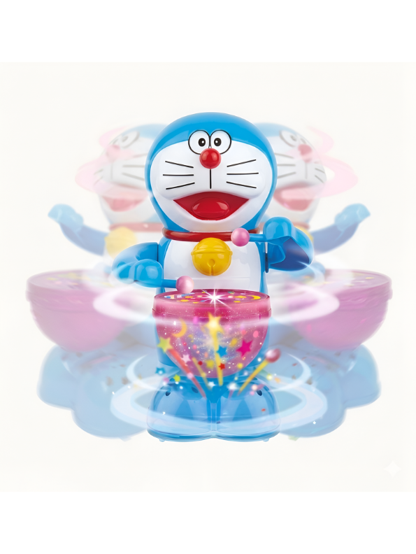 Doraemon Happy Drummer Toy with Automatic Drumming Action, 360-Degree Rotation, Dynamic Music and Light-Up Projection Base for Infants and Toddlers LMI9691