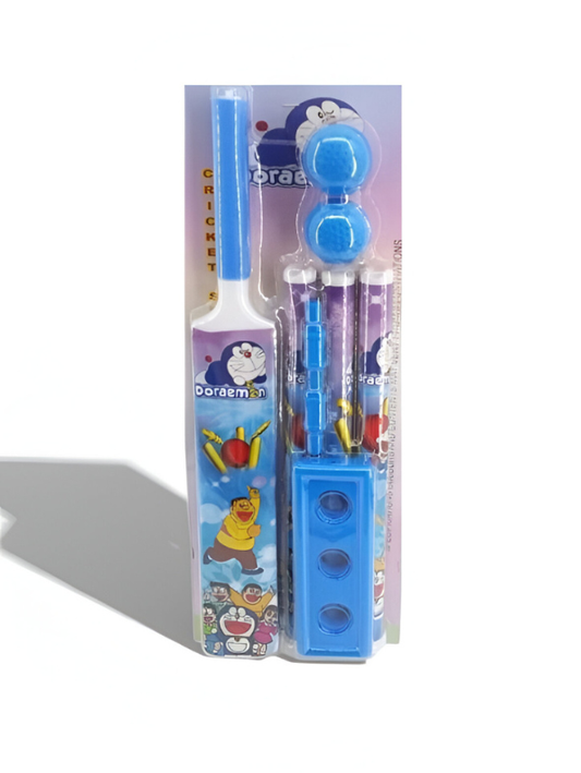 Doraemon & Friends Kids Cricket Kit – Plastic Bat, 2 Balls, Stumps & Stand, Complete Junior Outdoor Sports Play Set LMI7661.