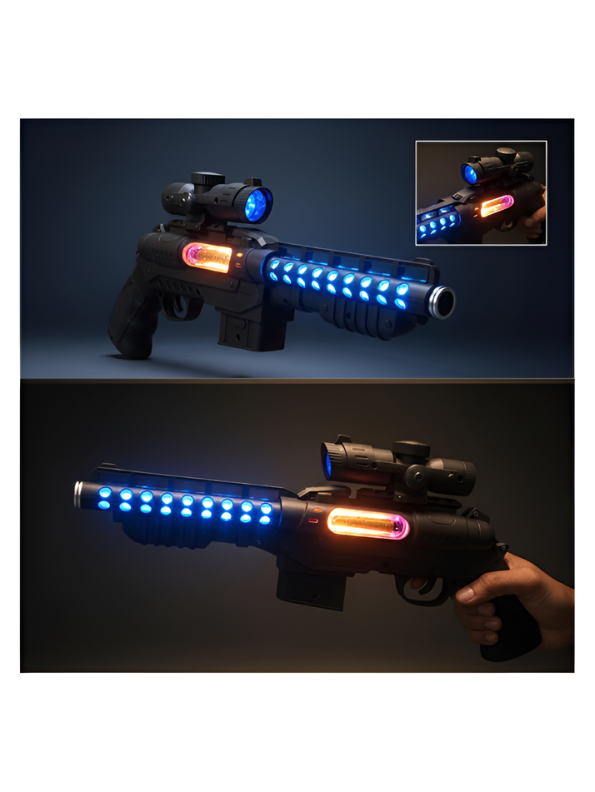 Double-Barrel Electric Toy Gun with LED Lights and Sound Effects – Kids' Pretend Play Blaster LMI10174