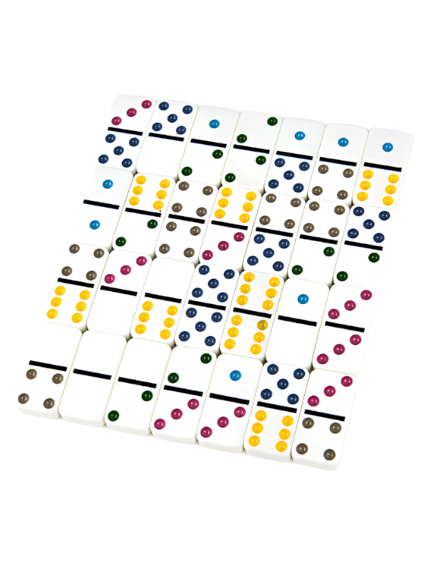 Double 6 Color Dot Dominoes Set with Tin Case - 28 Pieces Classic Tabletop Board Game for Family, Adults, and Kids - Premium White Tiles Educational Toy TV5418