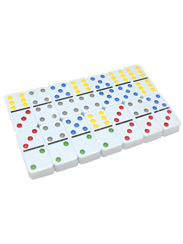 Double 6 Color Dot Dominoes Set with Tin Case - 28 Pieces Classic Tabletop Board Game for Family, Adults, and Kids - Premium White Tiles Educational Toy TV5418