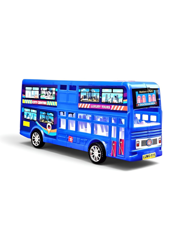 Double Decker Sightseeing Bus Toy for Kids Blue – Friction Powered City Tour Vehicle, Realistic Interior & Smooth Edges for Toddlers LMI7620