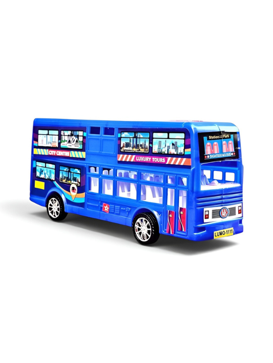 Double Decker Sightseeing Bus Toy for Kids Blue – Friction Powered City Tour Vehicle, Realistic Interior & Smooth Edges for Toddlers LMI7620