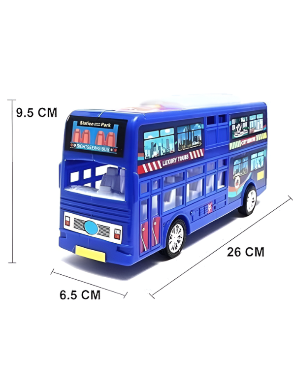 Double Decker Sightseeing Bus Toy for Kids Blue – Friction Powered City Tour Vehicle, Realistic Interior & Smooth Edges for Toddlers LMI7620