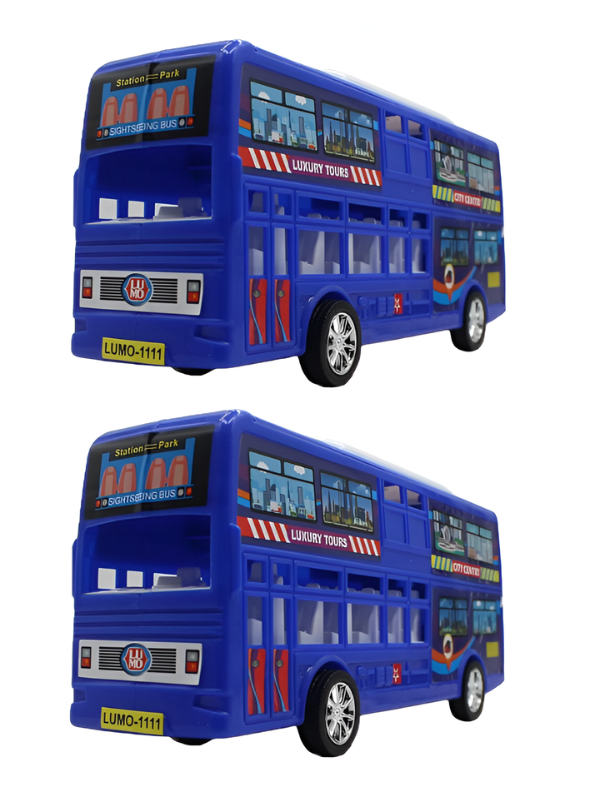 Double Decker Sightseeing Bus Toy for Kids Blue – Friction Powered City Tour Vehicle, Realistic Interior & Smooth Edges for Toddlers LMI7620