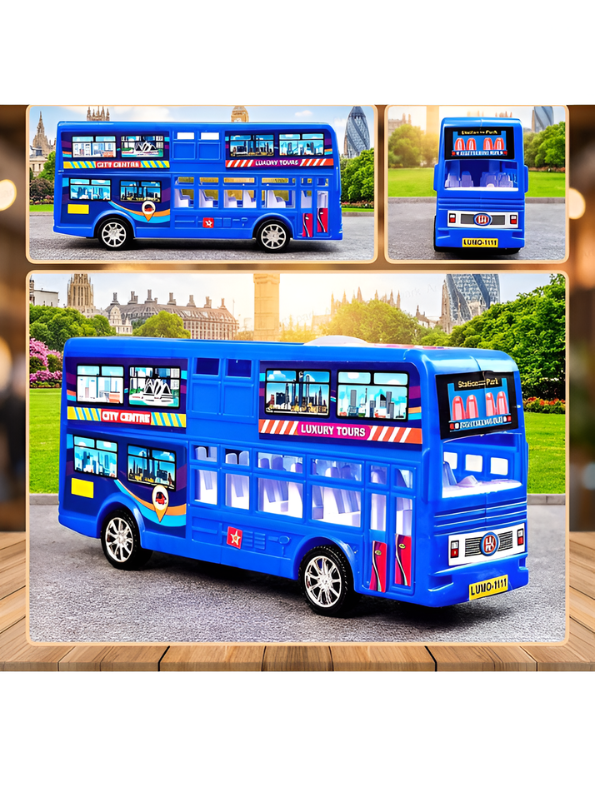 Double Decker Sightseeing Bus Toy for Kids Blue – Friction Powered City Tour Vehicle, Realistic Interior & Smooth Edges for Toddlers LMI7620