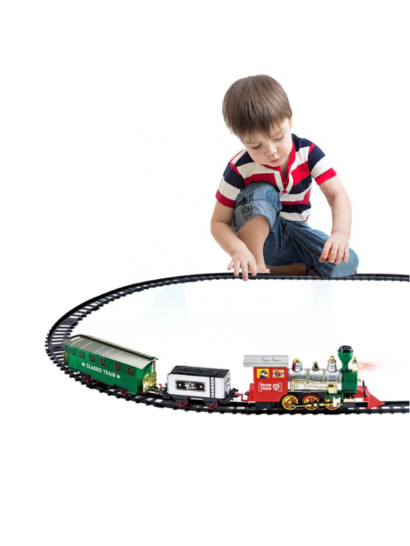 Dream Train Deluxe Electric Railway Set – Battery Operated Train Toy with Tracks, Lights, Sounds & Double Speed | Classic Model Train Set LMI13295.