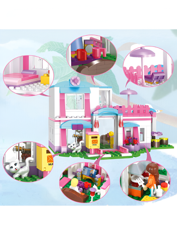 Dreamgirls Friends House Building Kit – 319 Pieces Beach Villa Playset with Swing & Sun Lounger | Creative Building Toy for Kids TV1142.