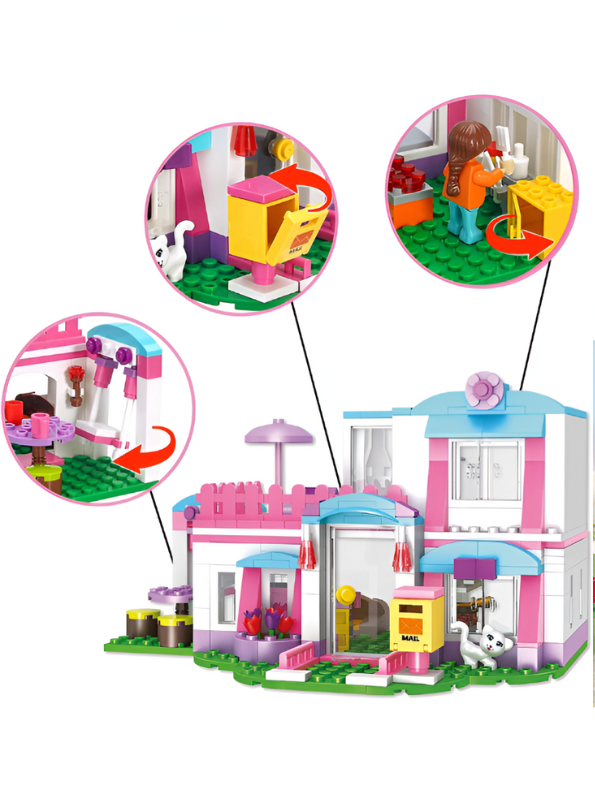 Dreamgirls Friends House Building Kit – 319 Pieces Beach Villa Playset with Swing & Sun Lounger | Creative Building Toy for Kids TV1142.