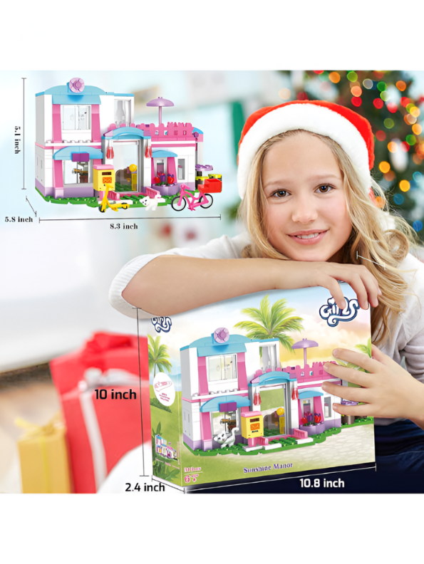 Dreamgirls Friends House Building Kit – 319 Pieces Beach Villa Playset with Swing & Sun Lounger | Creative Building Toy for Kids TV1142.