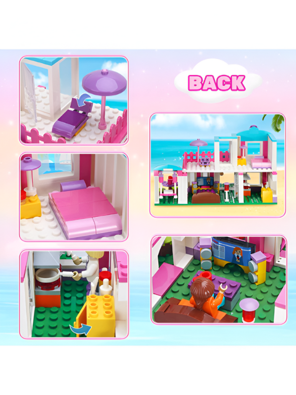 Dreamgirls Friends House Building Kit – 319 Pieces Beach Villa Playset with Swing & Sun Lounger | Creative Building Toy for Kids TV1142.