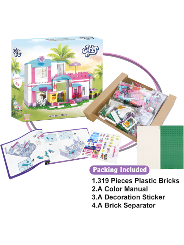 Dreamgirls Friends House Building Kit – 319 Pieces Beach Villa Playset with Swing & Sun Lounger | Creative Building Toy for Kids TV1142.