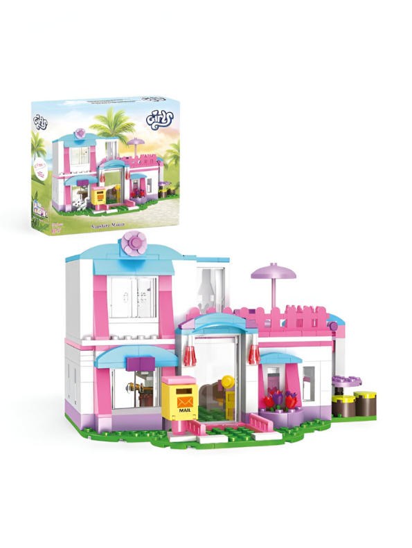Dreamgirls Friends House Building Kit – 319 Pieces Beach Villa Playset with Swing & Sun Lounger | Creative Building Toy for Kids TV1142.