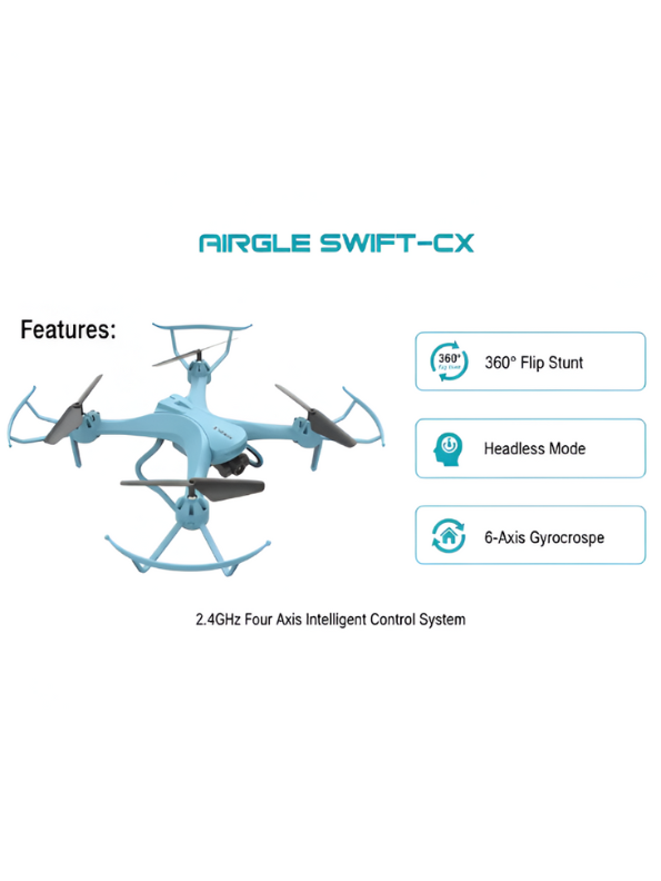 Airgle Swift-CX RC Drone for Kids & Beginners (14+) – Easy-to-Fly Remote Control Quadcopter with Headless Mode & Pro Controller, Blue Edition LMI15344