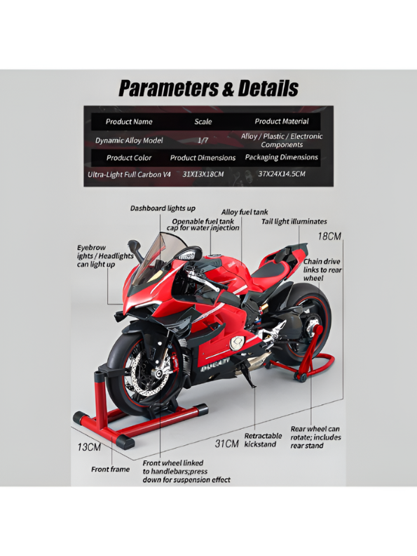 Ducati Panigale V4 Diecast Bike Model – 1:7 Scale Premium Motorcycle Collectible Toy MD587.