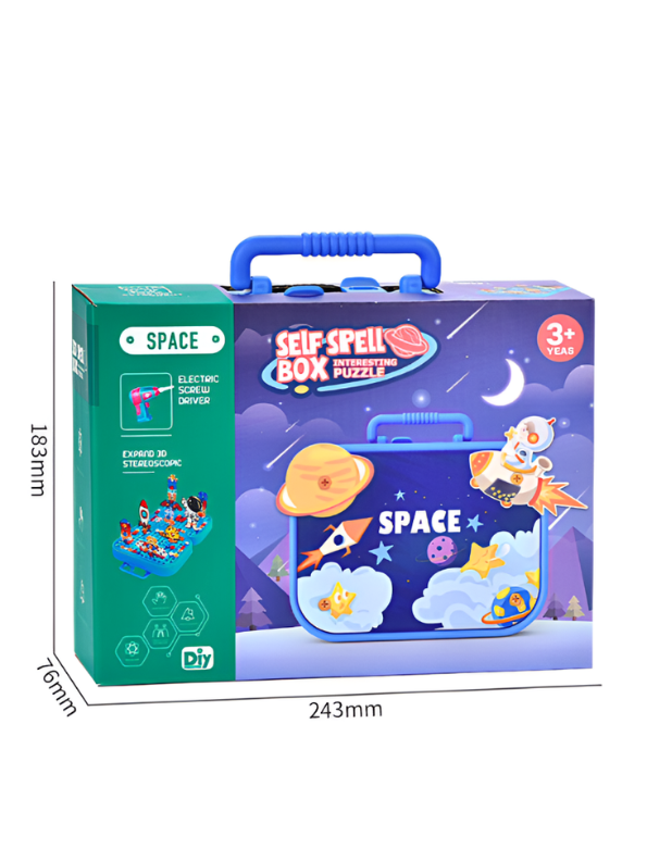 Educational DIY STEM Construction Toy for Kids: Space-Themed Puzzle Block Set with Working Electric Screwdriver TV7366