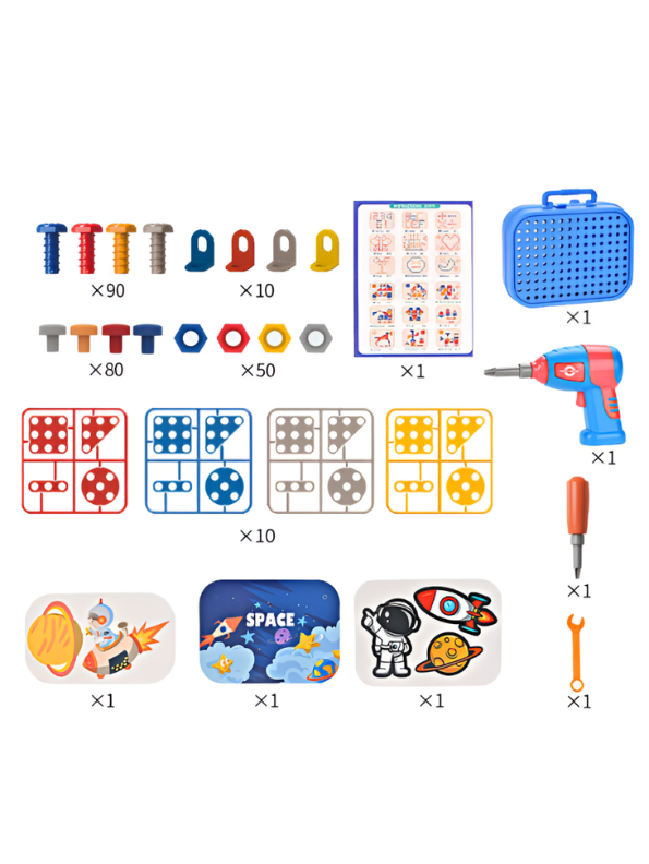 Educational DIY STEM Construction Toy for Kids: Space-Themed Puzzle Block Set with Working Electric Screwdriver TV7366