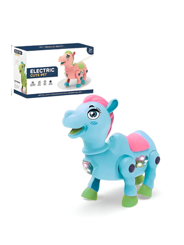 Electric Cute Pet – Walking Camel Toy with Musical Light-Up and Flashing Lights for Kids Blue - LMI15662.