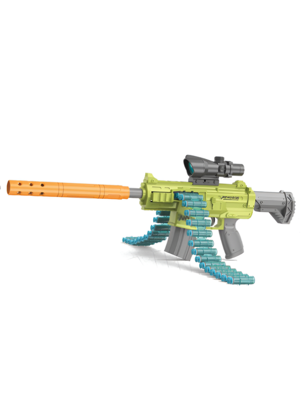 Electric M416 Automatic Toy Blaster Rifle with Belt Feed, Scope, Silencer & Soft Foam Darts LMI13831