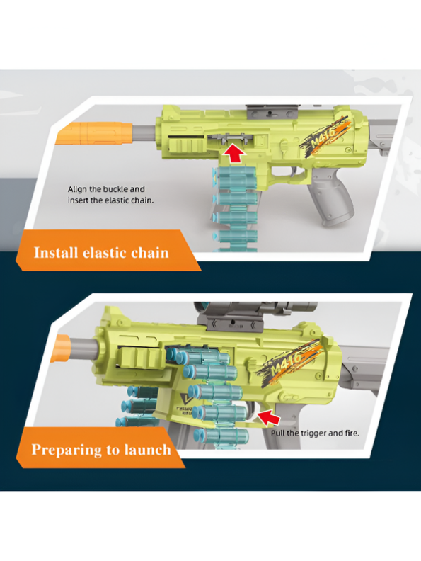 Electric M416 Automatic Toy Blaster Rifle with Belt Feed, Scope, Silencer & Soft Foam Darts LMI13831