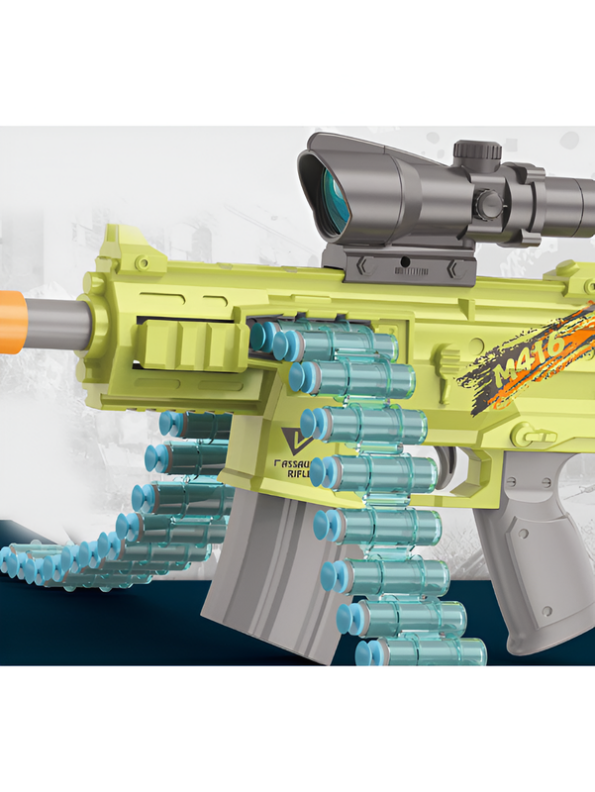 Electric M416 Automatic Toy Blaster Rifle with Belt Feed, Scope, Silencer & Soft Foam Darts LMI13831