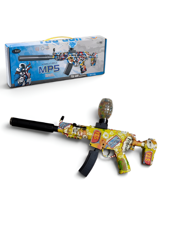Electric MP5 Gel Ball Blaster Toy Gun with Silencer & Hopper, Rechargeable Automatic Splatter Ball Blaster
