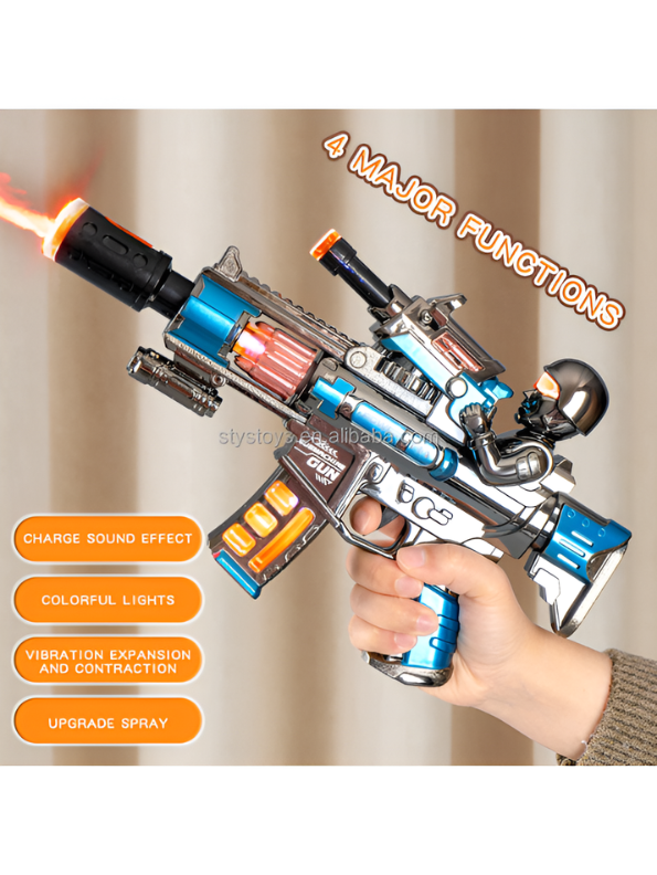 Electric Military Toy Machine Gun with Mist Spray, Combat Sounds & LED Lights MD643