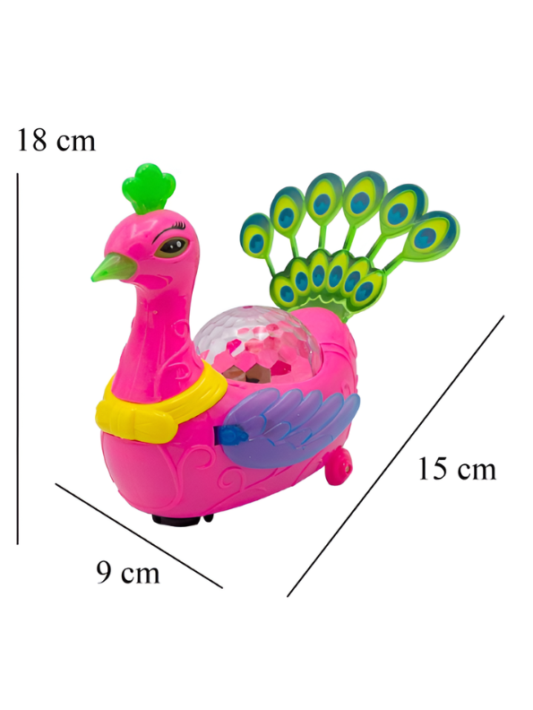 Electric Peacock Toy with 3D Disco Lights and Music - Bump and Go Walking Musical Toy Bird for Toddlers LMI10462