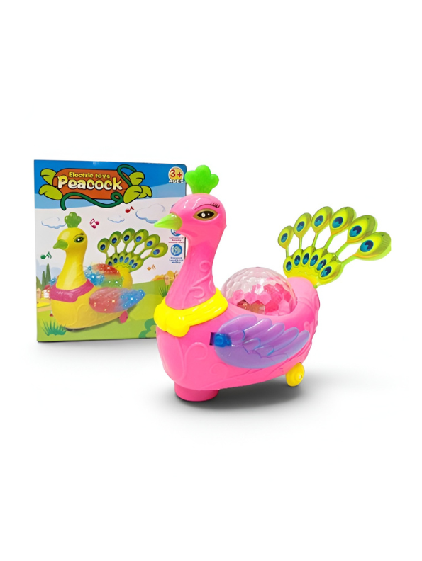 Electric Peacock Toy with 3D Disco Lights and Music - Bump and Go Walking Musical Toy Bird for Toddlers LMI10462